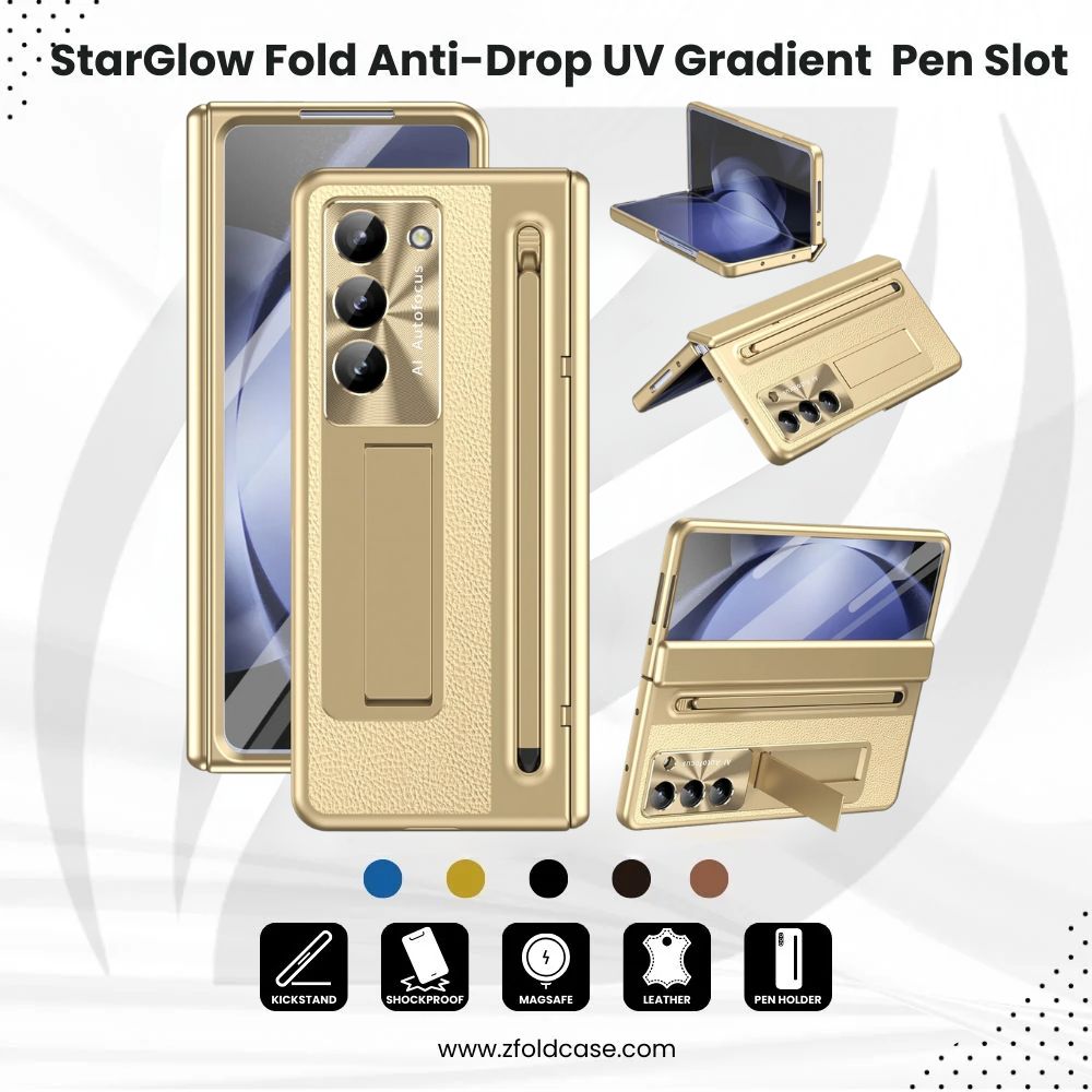 StarGlow Fold – Anti-Drop UV Gradient Case with Pen Slot