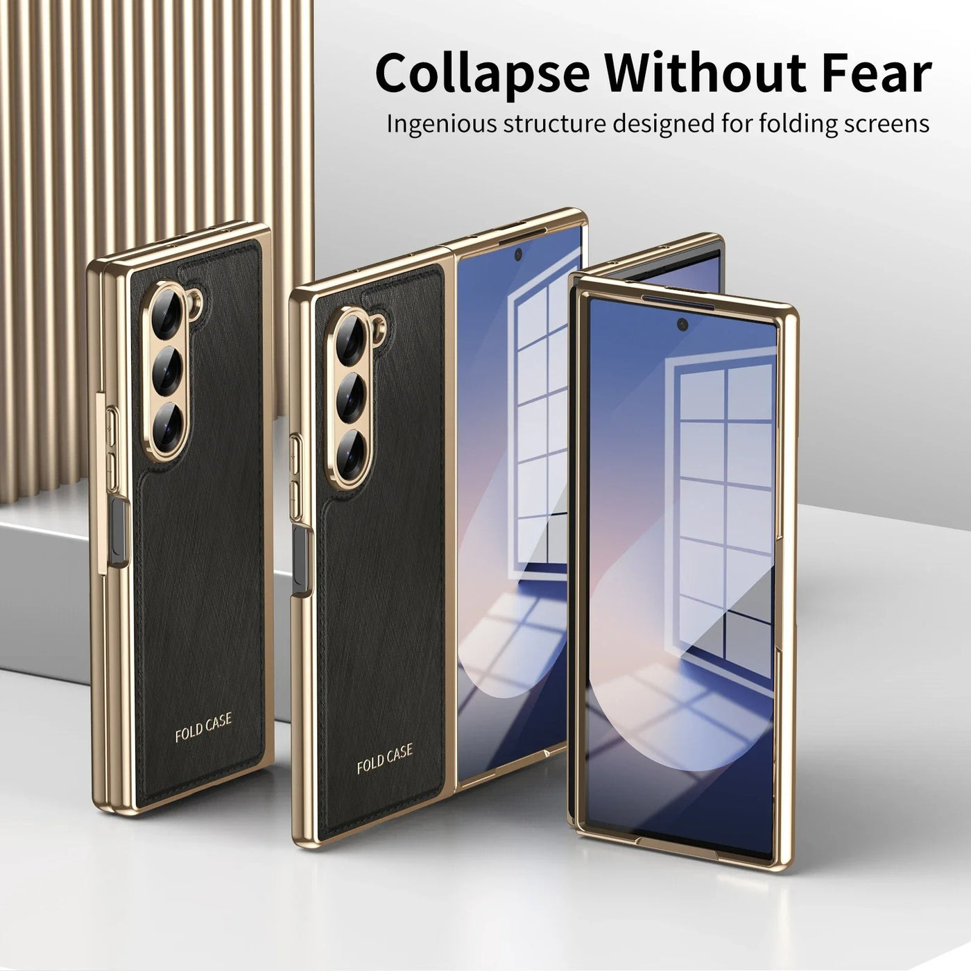 GoldenWeave Fold 7,6,5,4 Ultra-Slim Leather  Hinge & Screen Protection Case