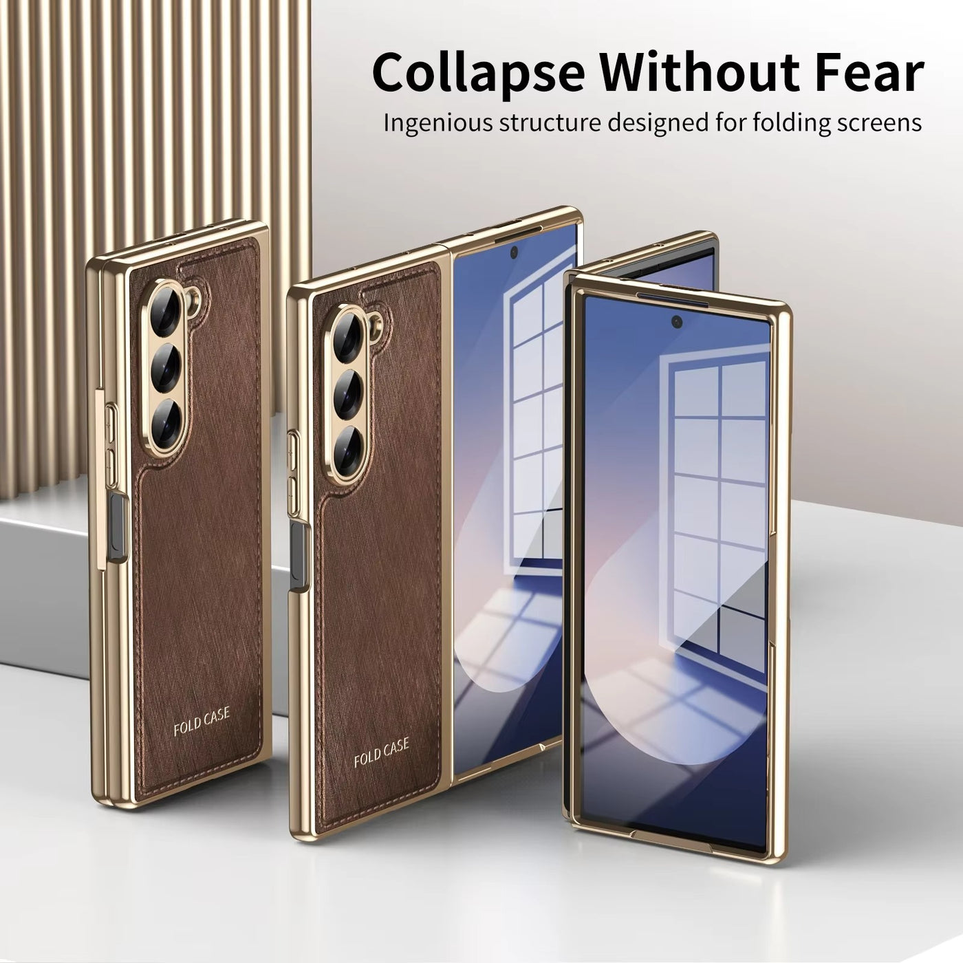 GoldenWeave Fold 7,6,5,4 Ultra-Slim Leather  Hinge & Screen Protection Case