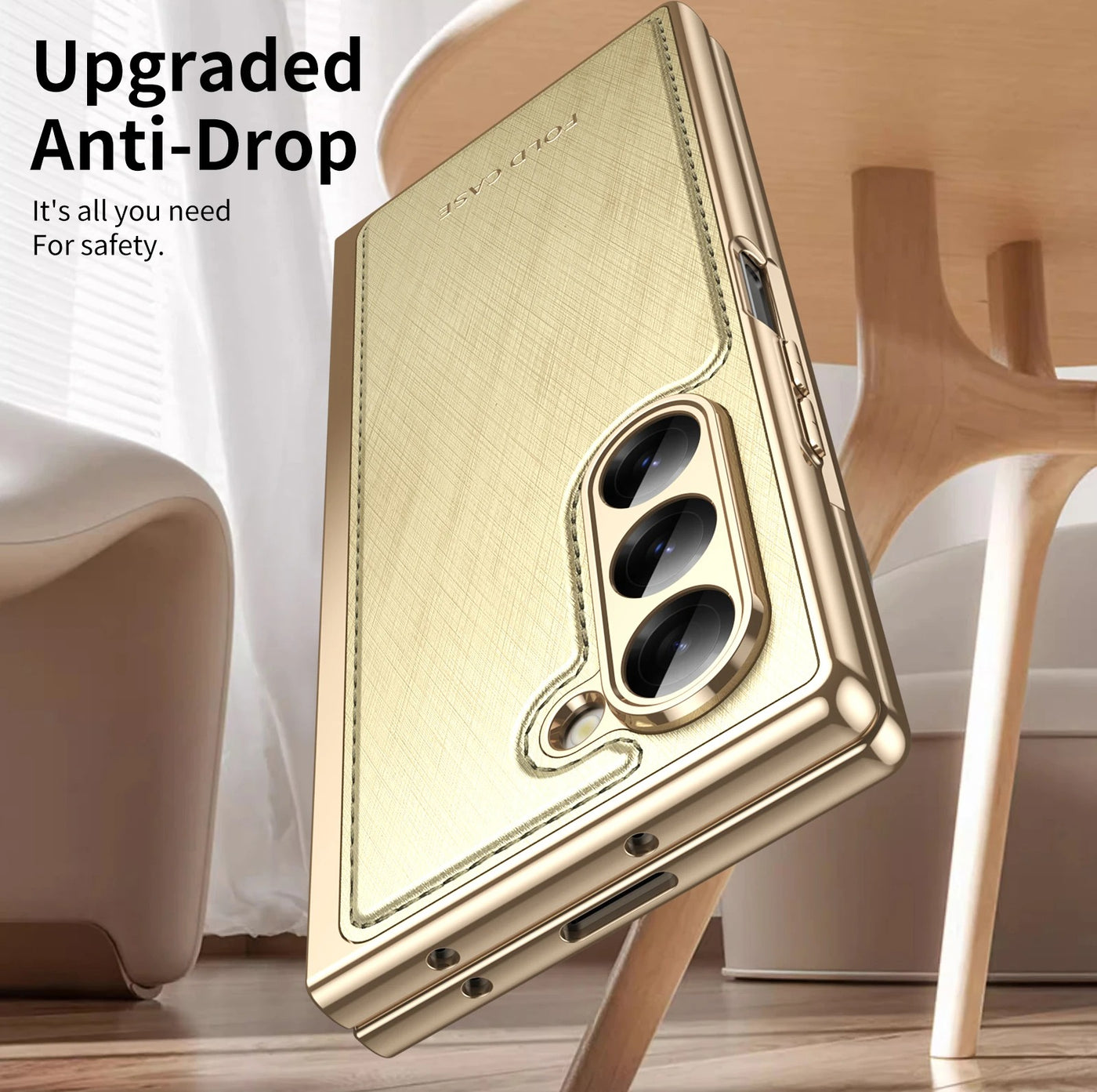 GoldFold Pro – Luxury Leather Z Fold Case with MagSafe & Hinge Protection