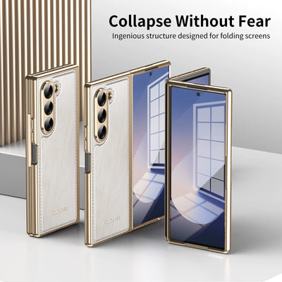 GoldFold Pro – Luxury Leather Z Fold Case with MagSafe & Hinge Protection