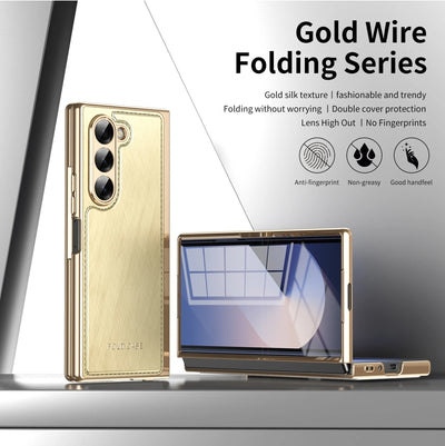 GoldFold Pro – Luxury Leather Z Fold Case with MagSafe & Hinge Protection