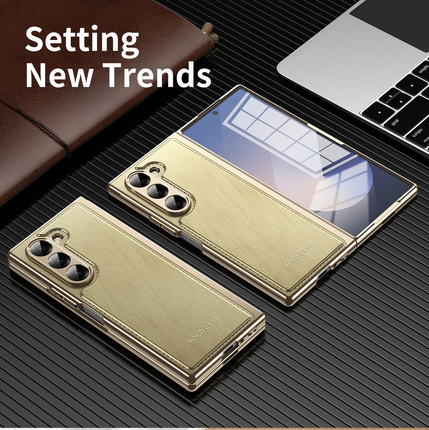 GoldFold Pro – Luxury Leather Z Fold Case with MagSafe & Hinge Protection