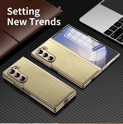 GoldFold Pro – Luxury Leather Z Fold Case with MagSafe & Hinge Protection