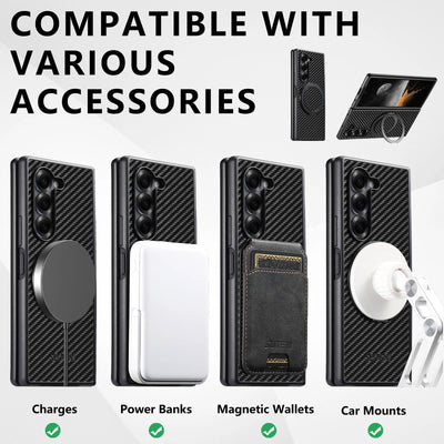 RingGlide Fold 7,6,5 Ultra-Slim Leather Carbon-effect MagSafe 360° ring Stand case