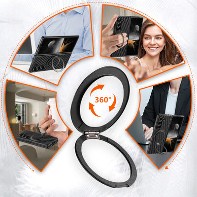 RingGlide Fold 7,6,5 Ultra-Slim Leather Carbon-effect MagSafe 360° ring Stand case