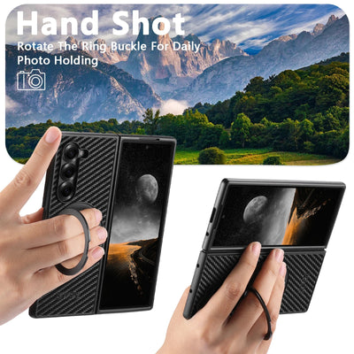 RingGlide Fold 7,6,5 Ultra-Slim Leather Carbon-effect MagSafe 360° ring Stand case