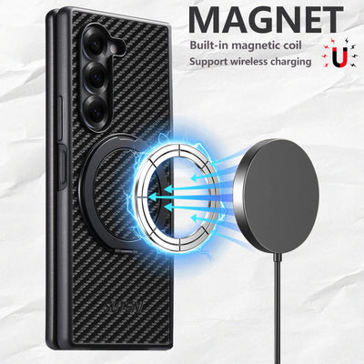 RingGlide Fold 7,6,5 Ultra-Slim Leather Carbon-effect MagSafe 360° ring Stand case