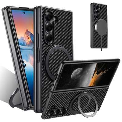 RingGlide Fold 7,6,5 Ultra-Slim Leather Carbon-effect MagSafe 360° ring Stand case