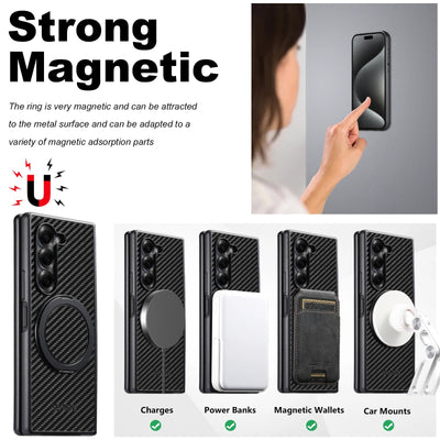 RingGlide Fold 7,6,5 Ultra-Slim Leather Carbon-effect MagSafe 360° ring Stand case