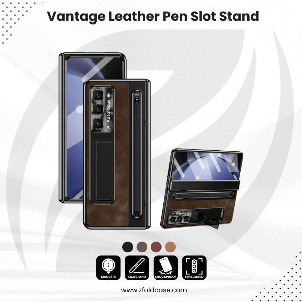 Vantage Z Fold 6, 5, 4 Leather Pen Slot Stand Case