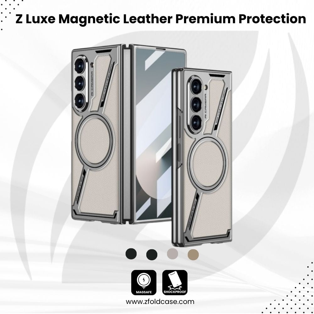 Z Luxe Magnetic Leather Z Fold 6 , 5 Premium Protection Case