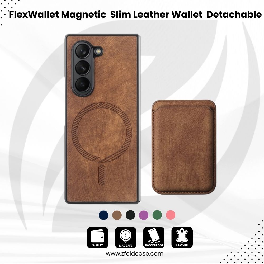 FlexWallet Magnetic  Z Fold 6 – Slim Leather Wallet & Detachable Design Case