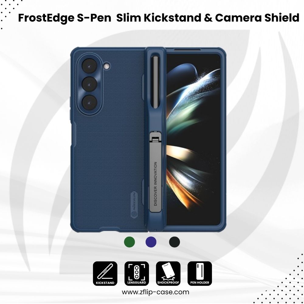 FrostEdge S-Pen Z Fold 5, 6 Slim Kickstand & Camera Shield Case