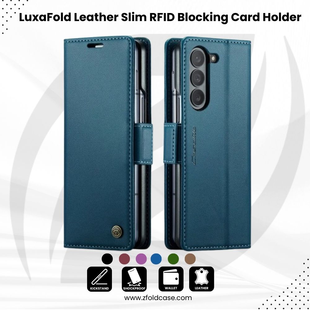 LuxaFold  Leather Z Fold 6, 5 Slim RFID Blocking Card Holder Case