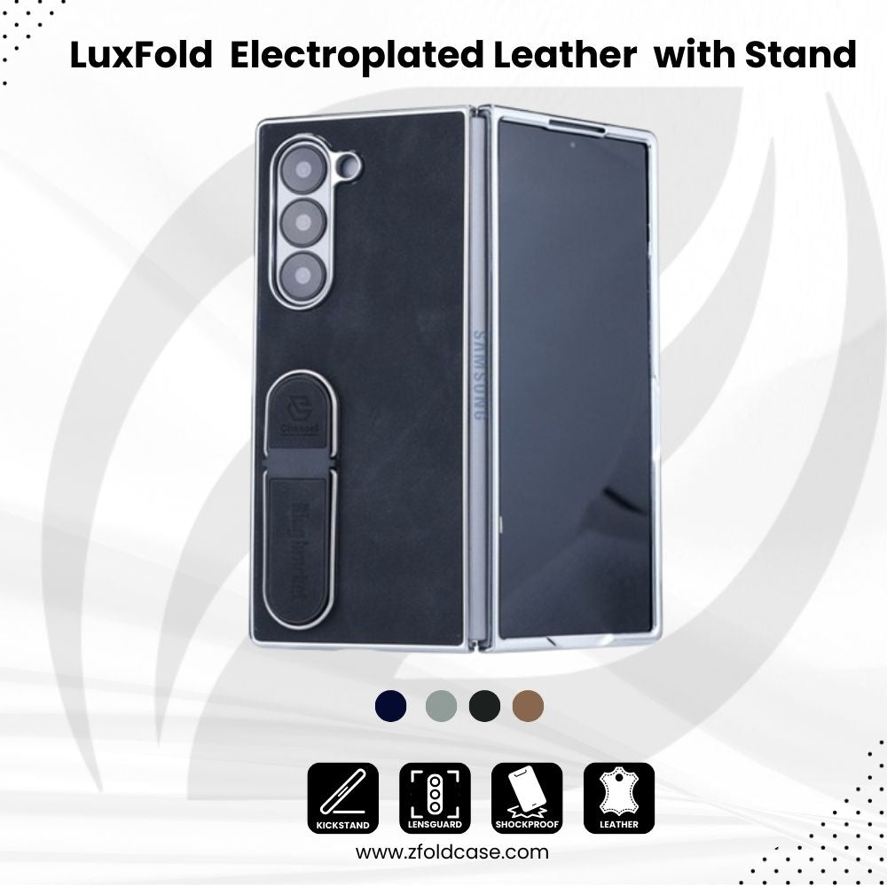 LuxFold Z – Electroplated Leather Case with Stand