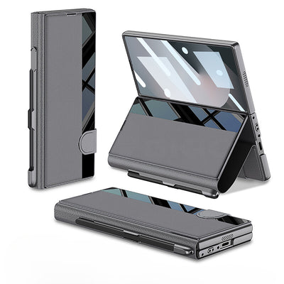 EleganceFold Leather  Z Fold 6, 5 Mirror Window & Pen Slot Case