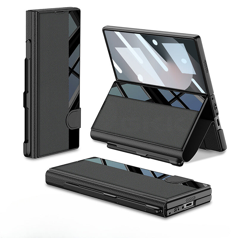 EleganceFold Leather  Z Fold 6, 5 Mirror Window & Pen Slot Case