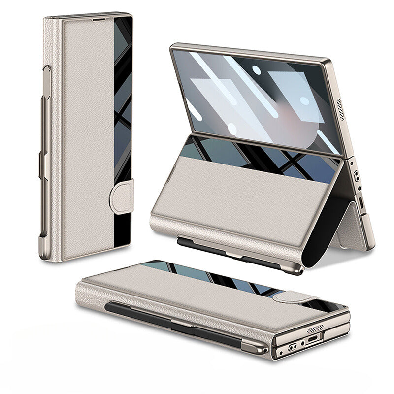 EleganceFold Leather  Z Fold 6, 5 Mirror Window & Pen Slot Case