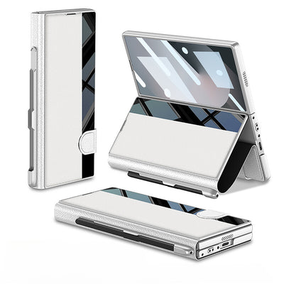 EleganceFold Leather  Z Fold 6, 5 Mirror Window & Pen Slot Case