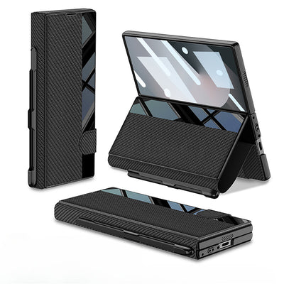EleganceFold Leather  Z Fold 6, 5 Mirror Window & Pen Slot Case