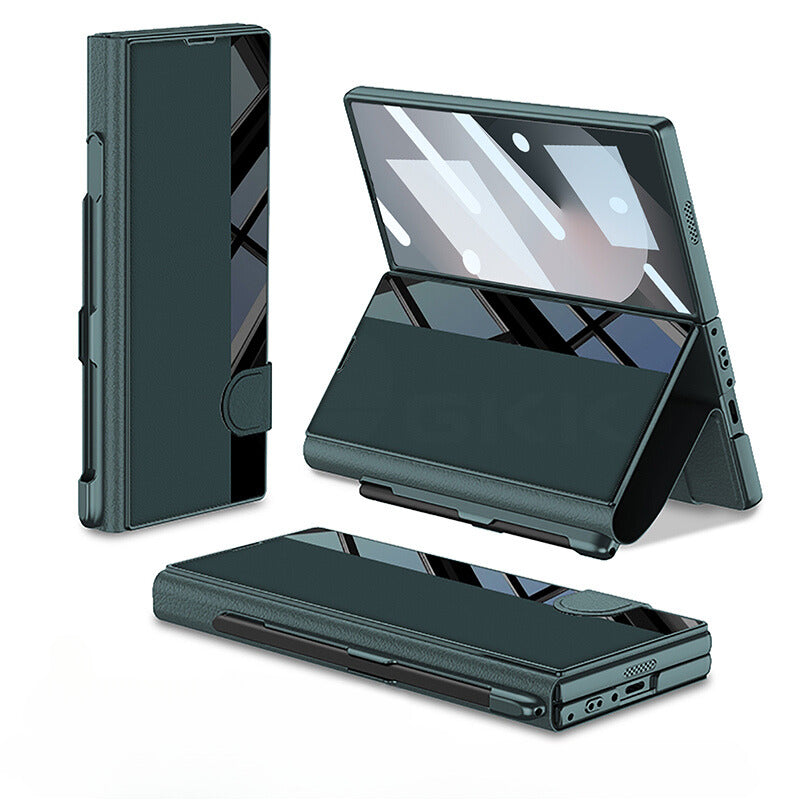 EleganceFold Leather  Z Fold 6, 5 Mirror Window & Pen Slot Case