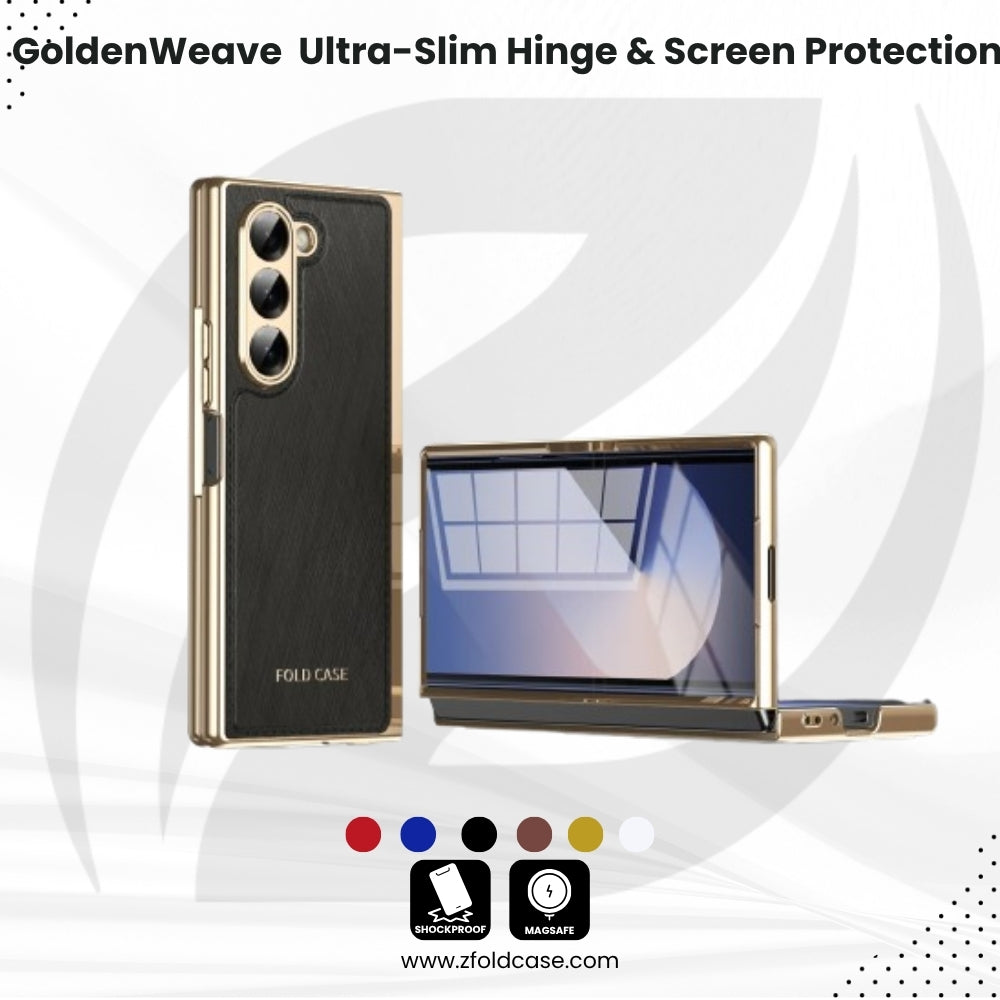 GoldenWeave Fold 7,6,5,4 Ultra-Slim Leather  Hinge & Screen Protection Case