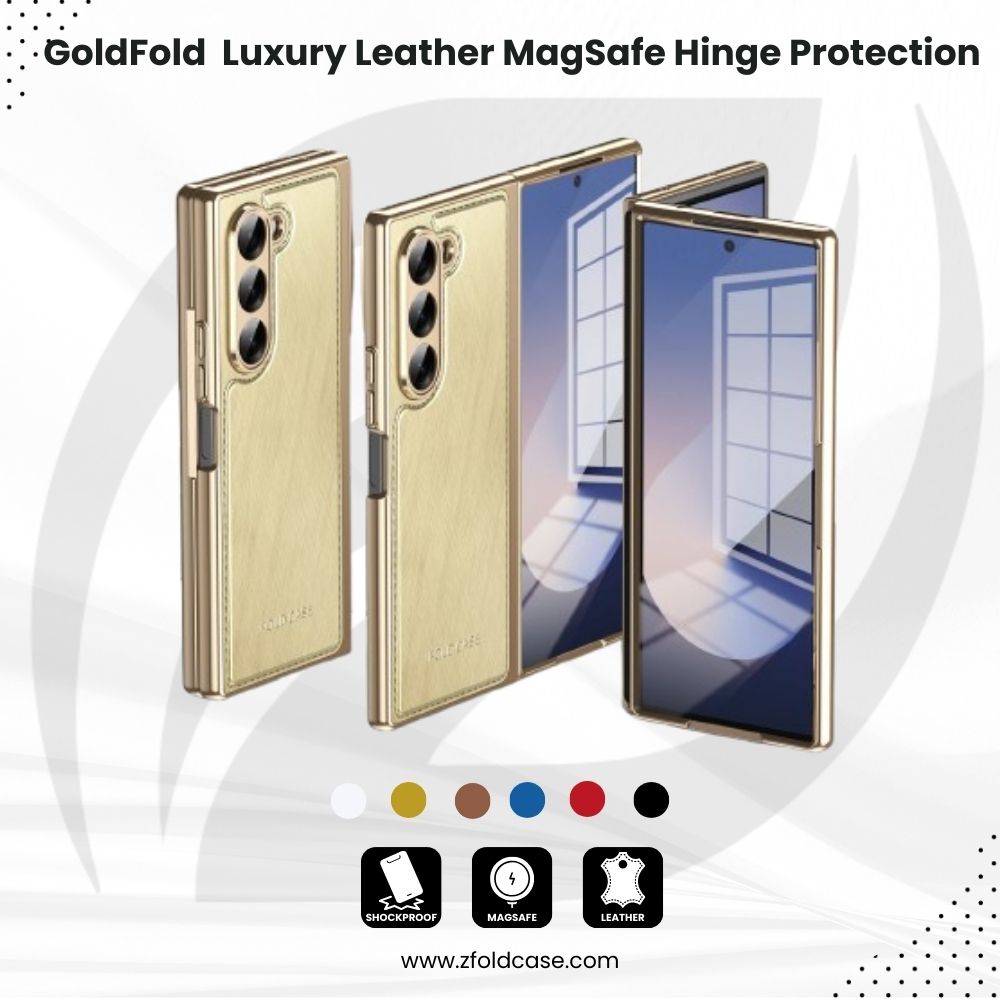 GoldFold Pro – Luxury Leather Z Fold Case with MagSafe & Hinge Protection