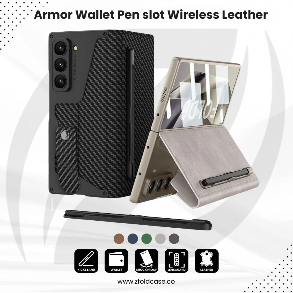 Armor Z Fold 6, 5, 4 Wallet, Pen slot, Leather Case