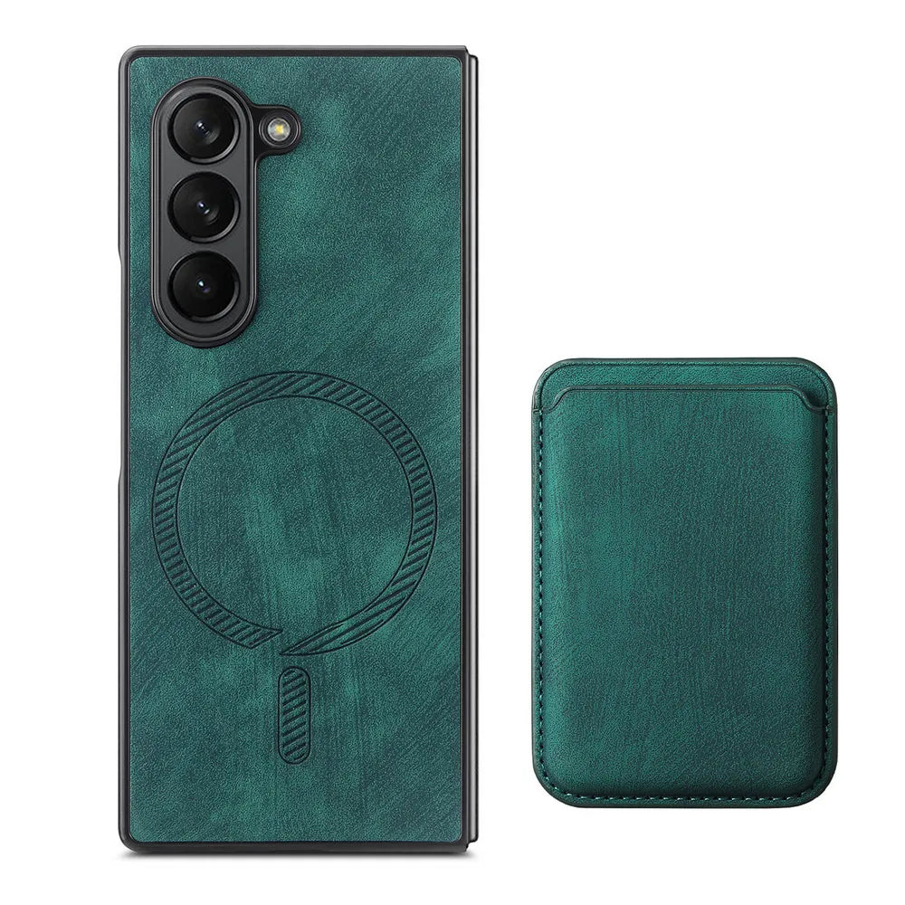 FlexWallet Magnetic  Z Fold 6 – Slim Leather Wallet & Detachable Design Case