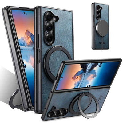 HeritageSpin –  Z Fold 7, 6, 5 Vintage Leather 360° Kickstand Case