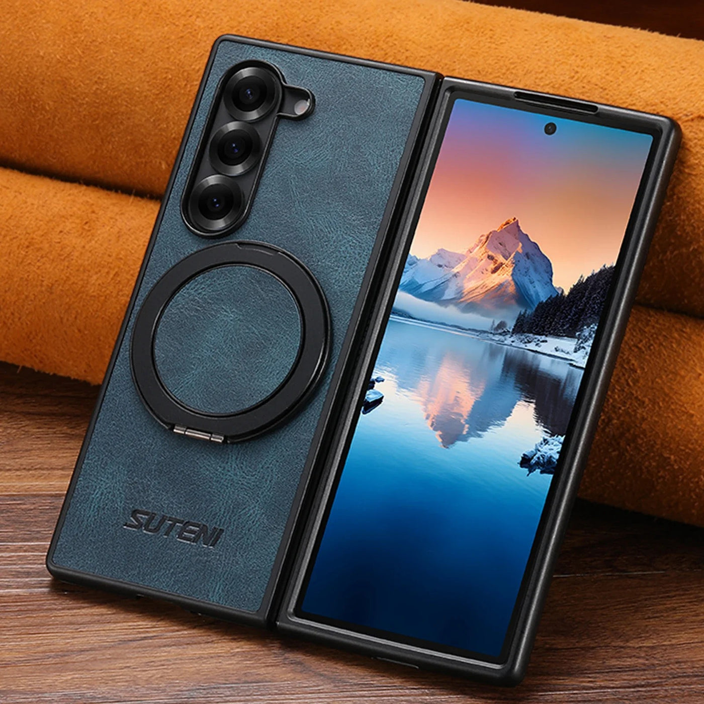HeritageSpin –  Z Fold 7, 6, 5 Vintage Leather 360° Kickstand Case