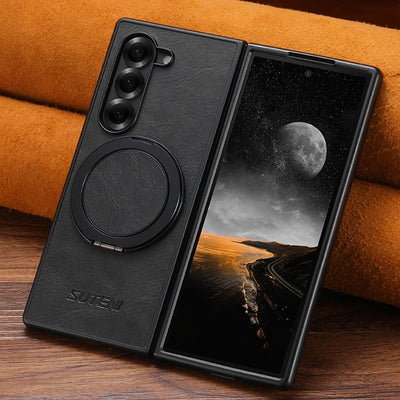 HeritageSpin –  Z Fold 7, 6, 5 Vintage Leather 360° Kickstand Case